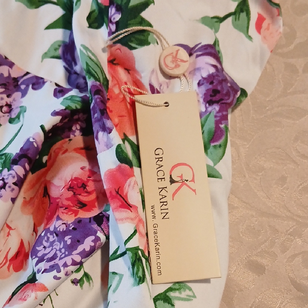 Grace Karin Purple and Green Floral Dress - Picture 9 of 11